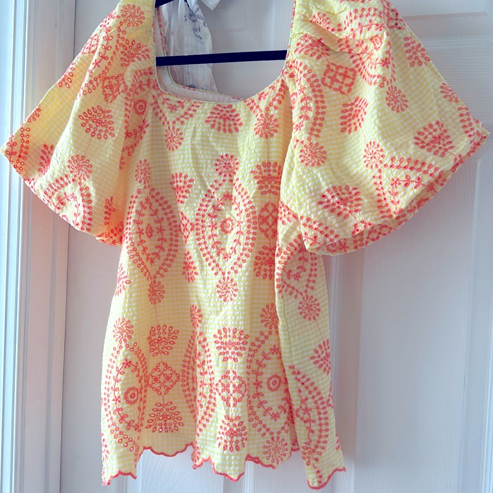 NWT $158 Lilly Pulitzer Seersucker Eyelet Embroidered Blouse